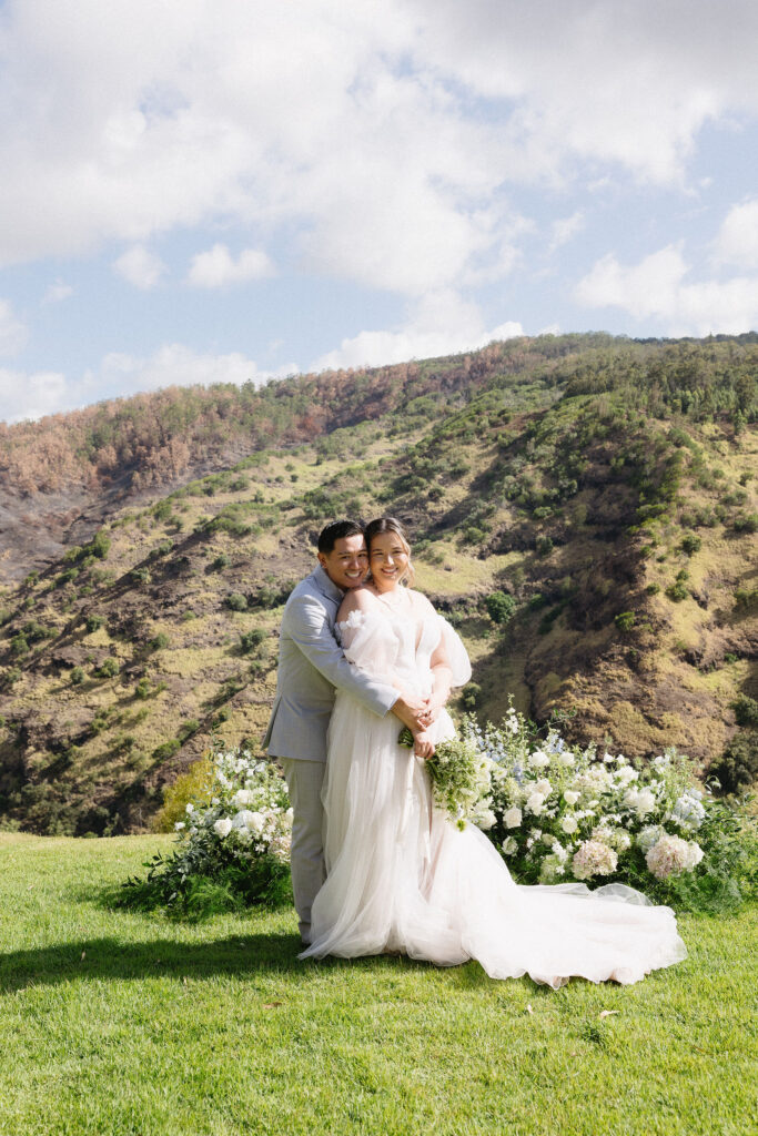 cute picture of the newlyweds hugging