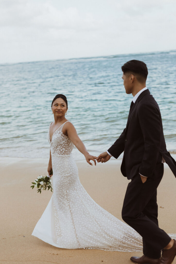 cute picture of the newlyweds laughing with each other