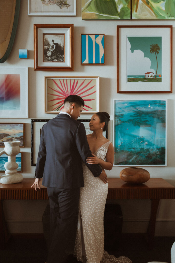 picture of the bride and groom smiling at each other