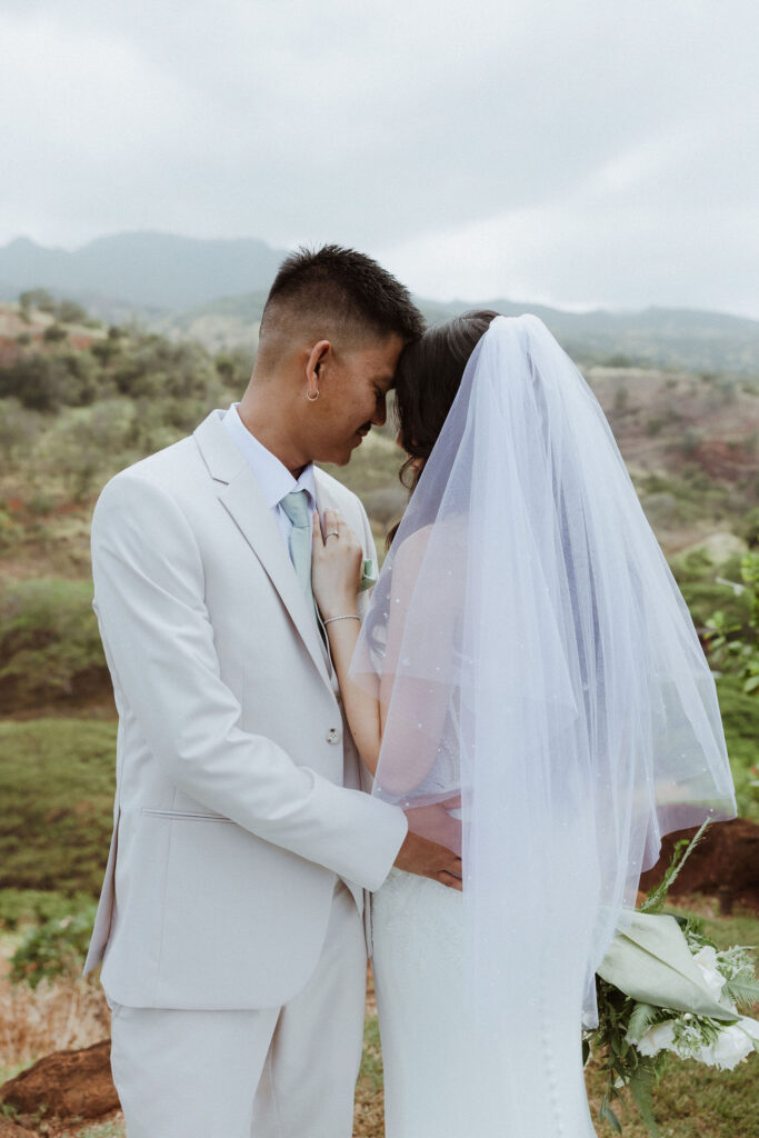 cute picture of the bride and groom hugging
