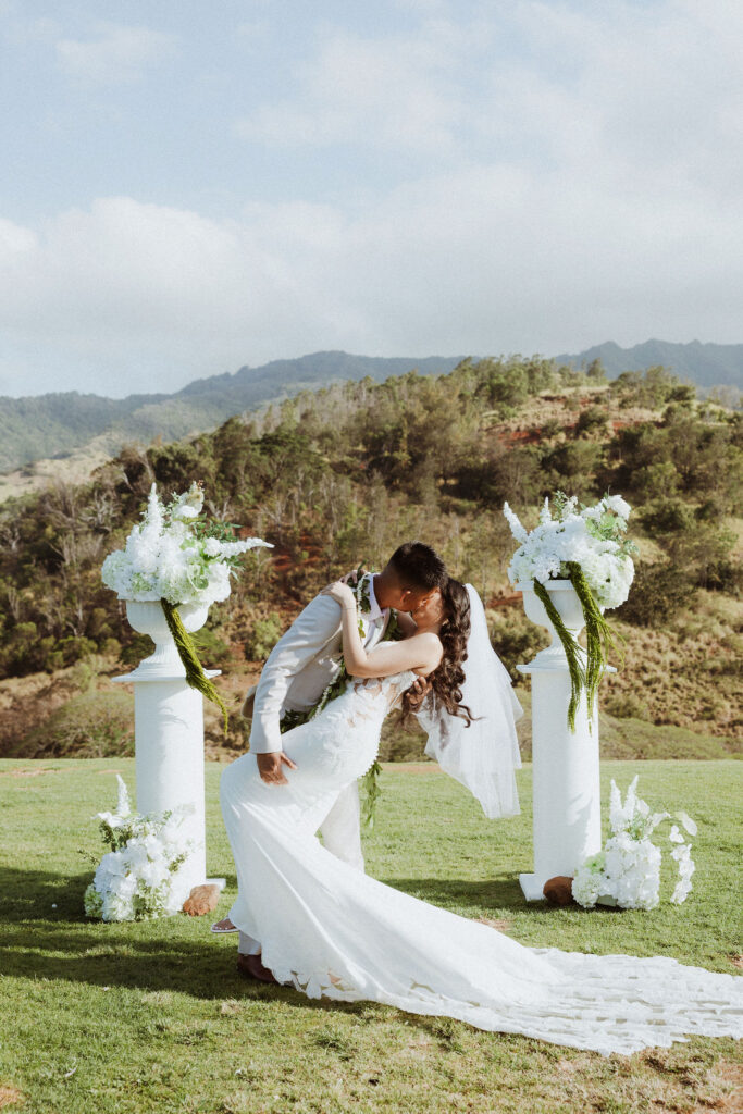 cute picture of the bride and groom at their dream oahu wedding