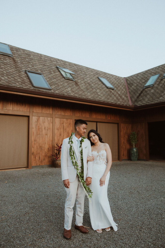 cute picture of the bride and groom hugging