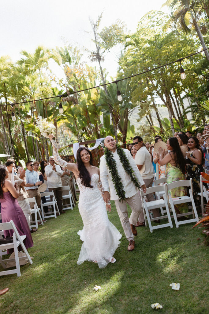 newly married couple heading to their wedding reception