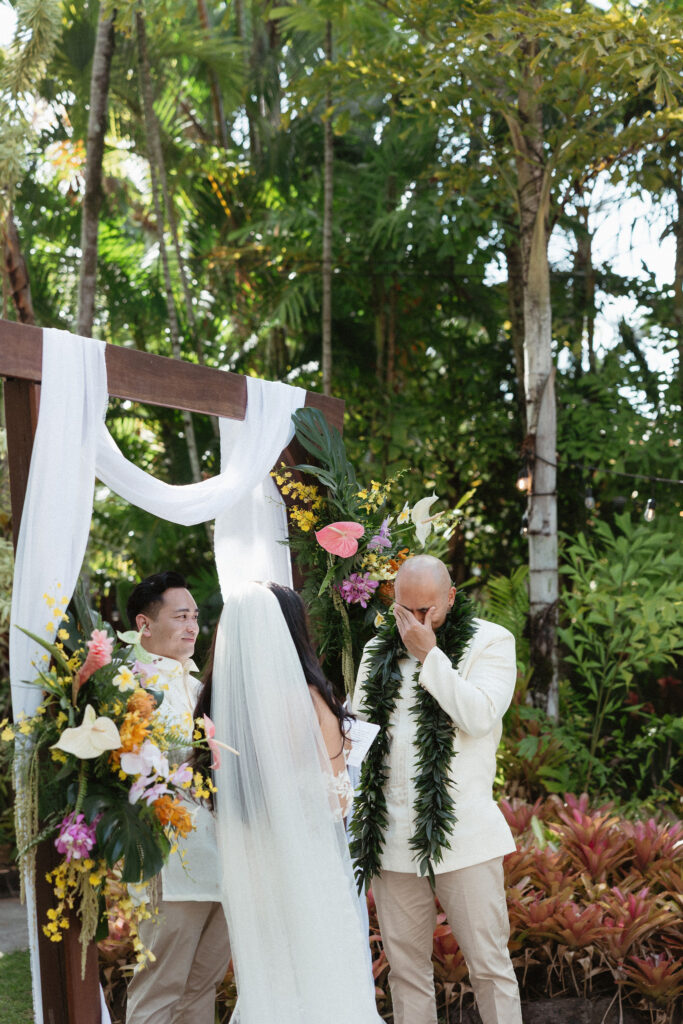 bride and groom emotional during their wedding ceremony