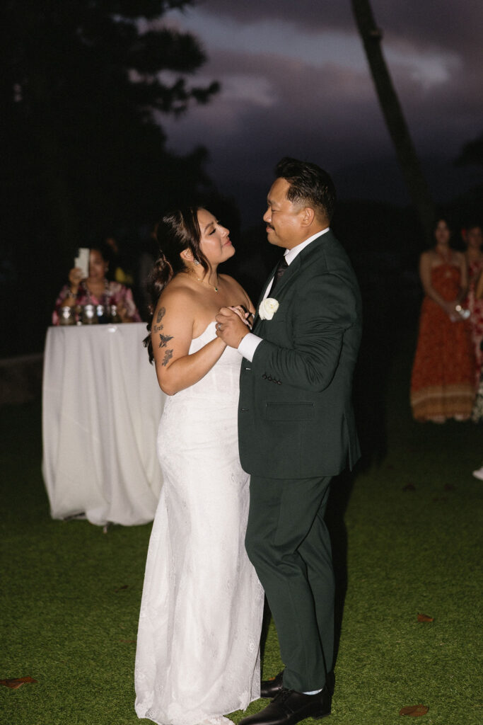 cute picture of the newlyweds dancing at their wedding reception