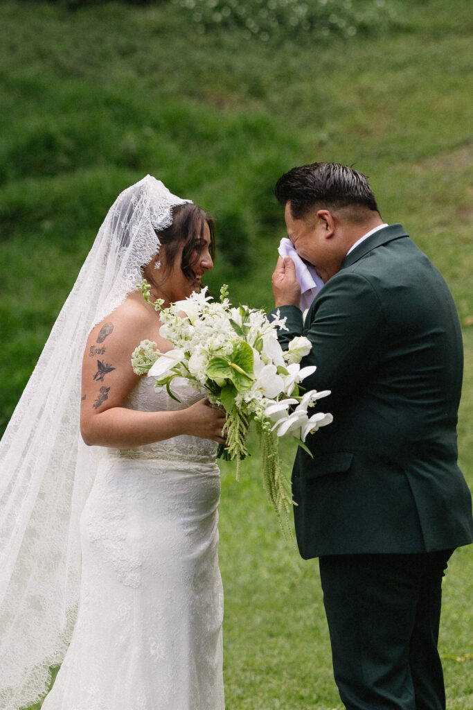 groom emotional during his first look with the bride