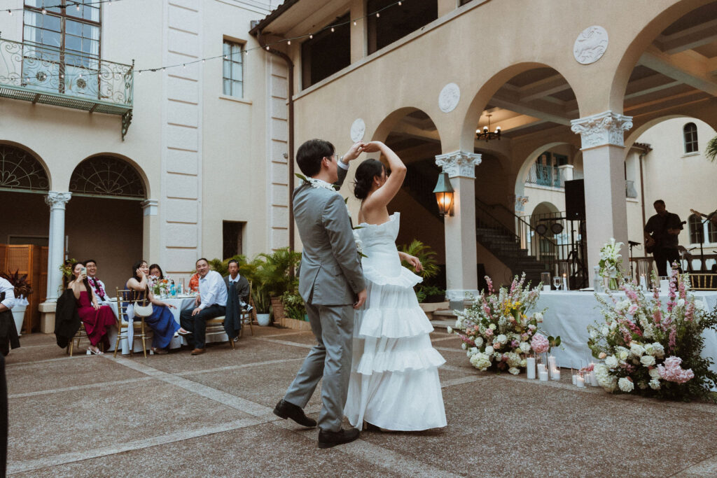 newlyweds dancing at their wedding reception