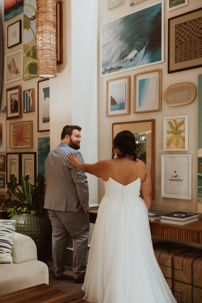 happy couple at their intimate first look