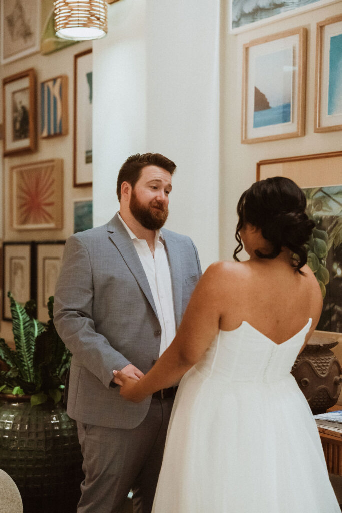 cute picture of the bride and groom after their first look