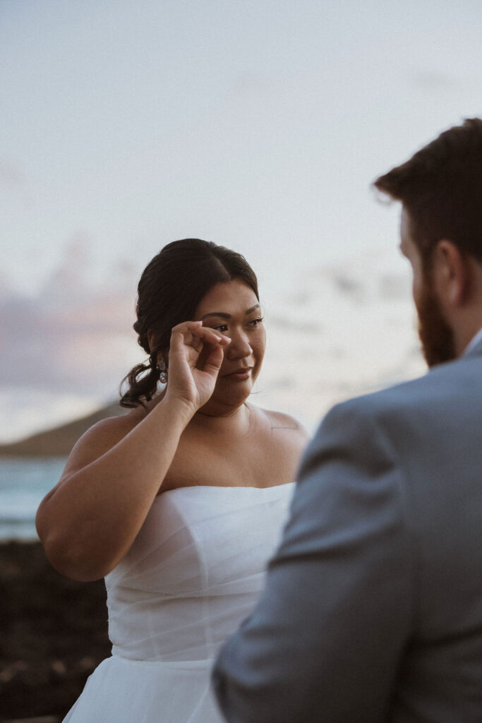 bride emotional during her vows
