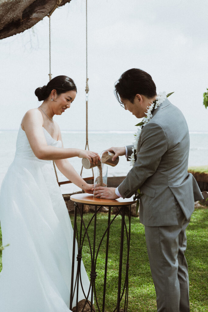 bride and groom at their intimate wedding ceremony in Hawaii