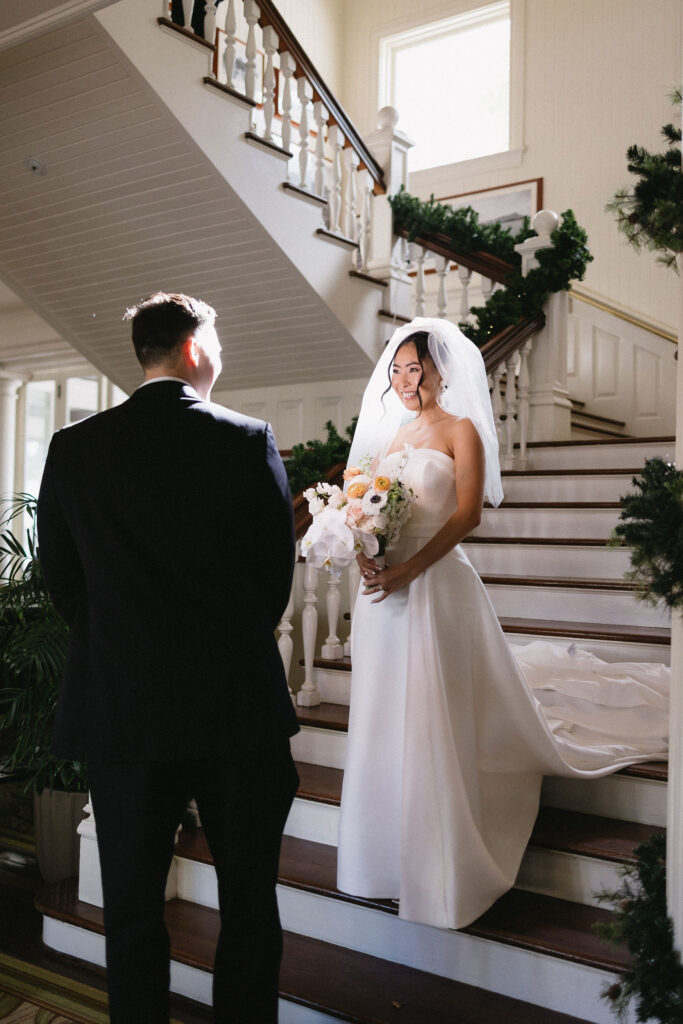 bride and groom emotional at their first look