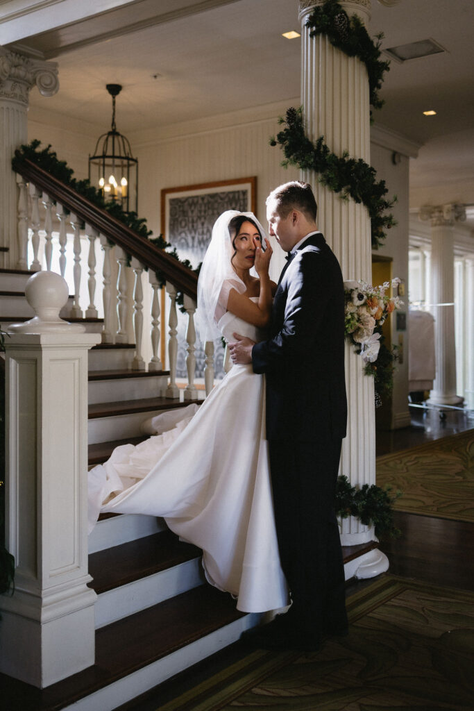 bride and groom emotional during their first look