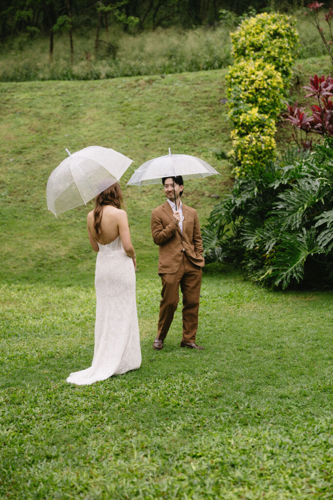 bride and groom emotional during their first look