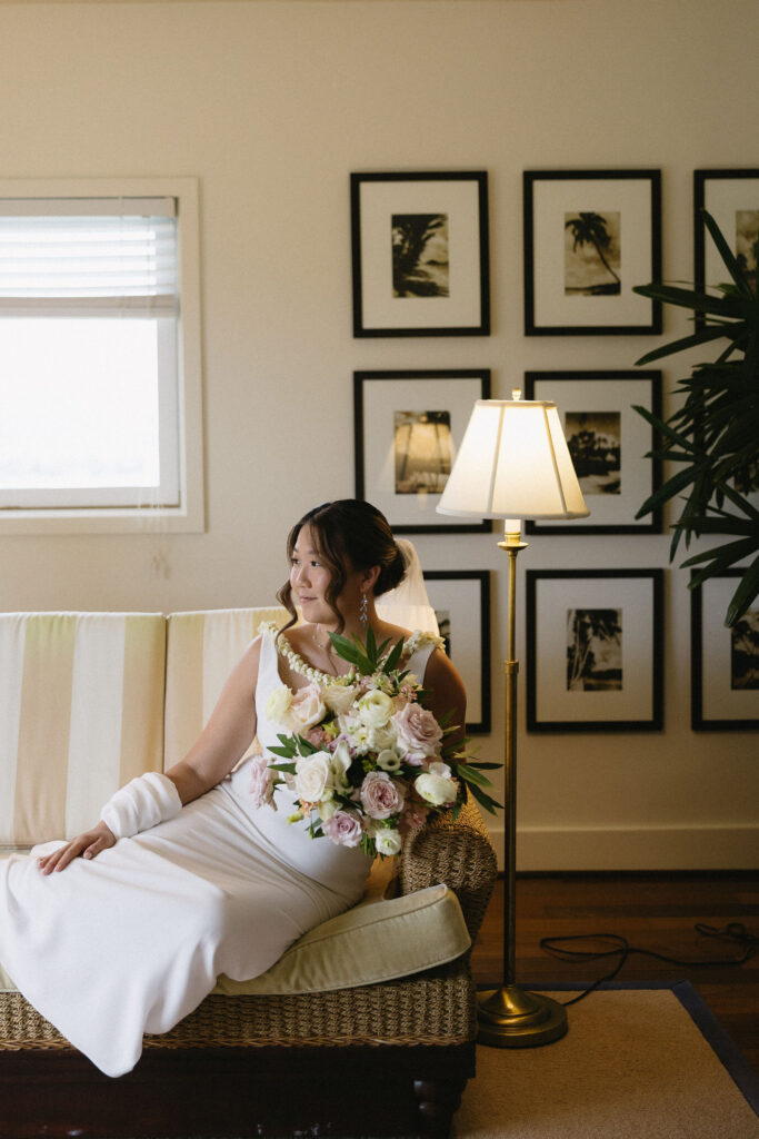 cute picture of the bride and her wedding bouquet