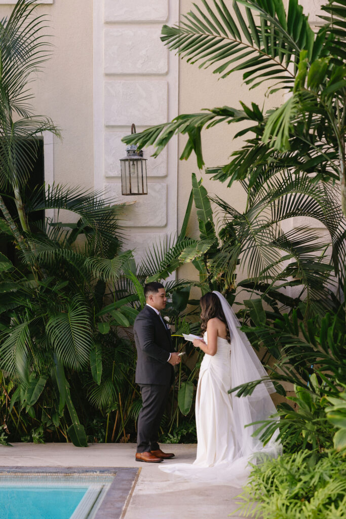 bride and groom emotional during their private vows