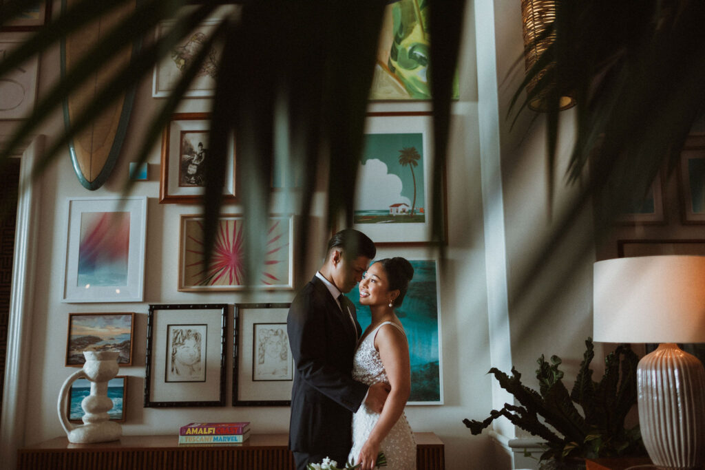cute picture of the bride and groom hugging