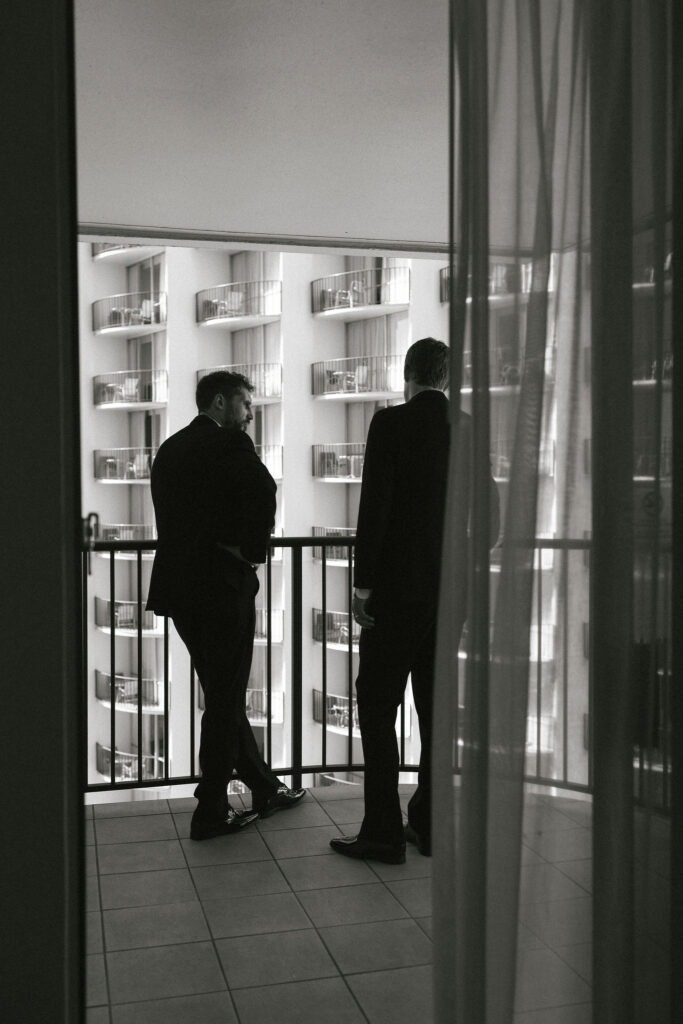 groom before his first look with the bride