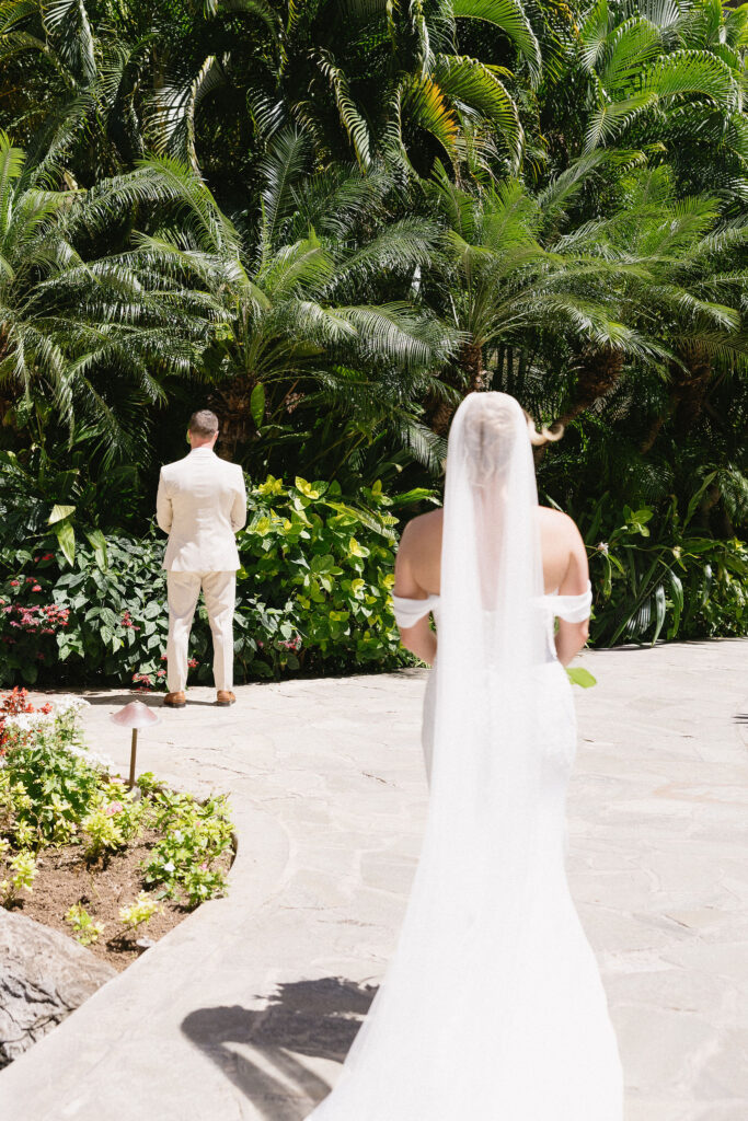 bride and groom at their first look