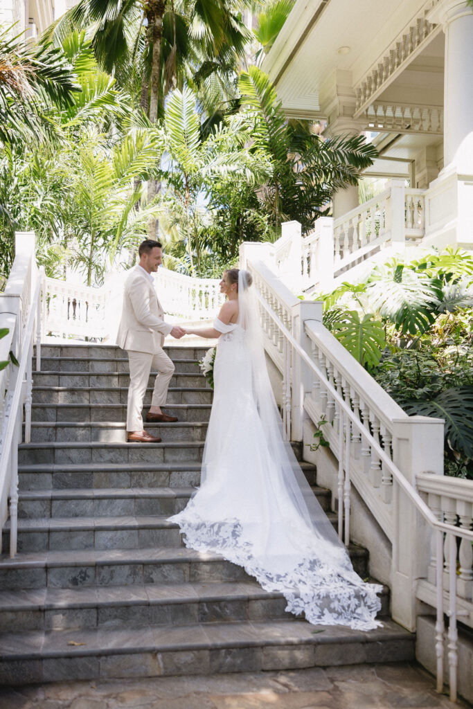cute picture of the bride and groom smiling at each other