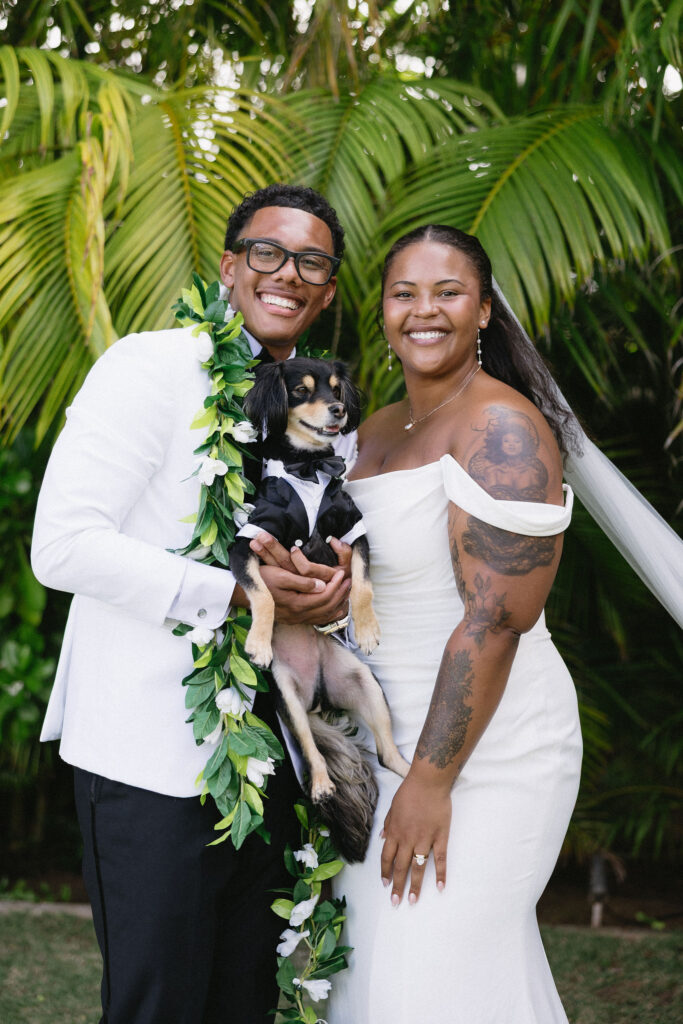 cute picture of the newlyweds and their dog